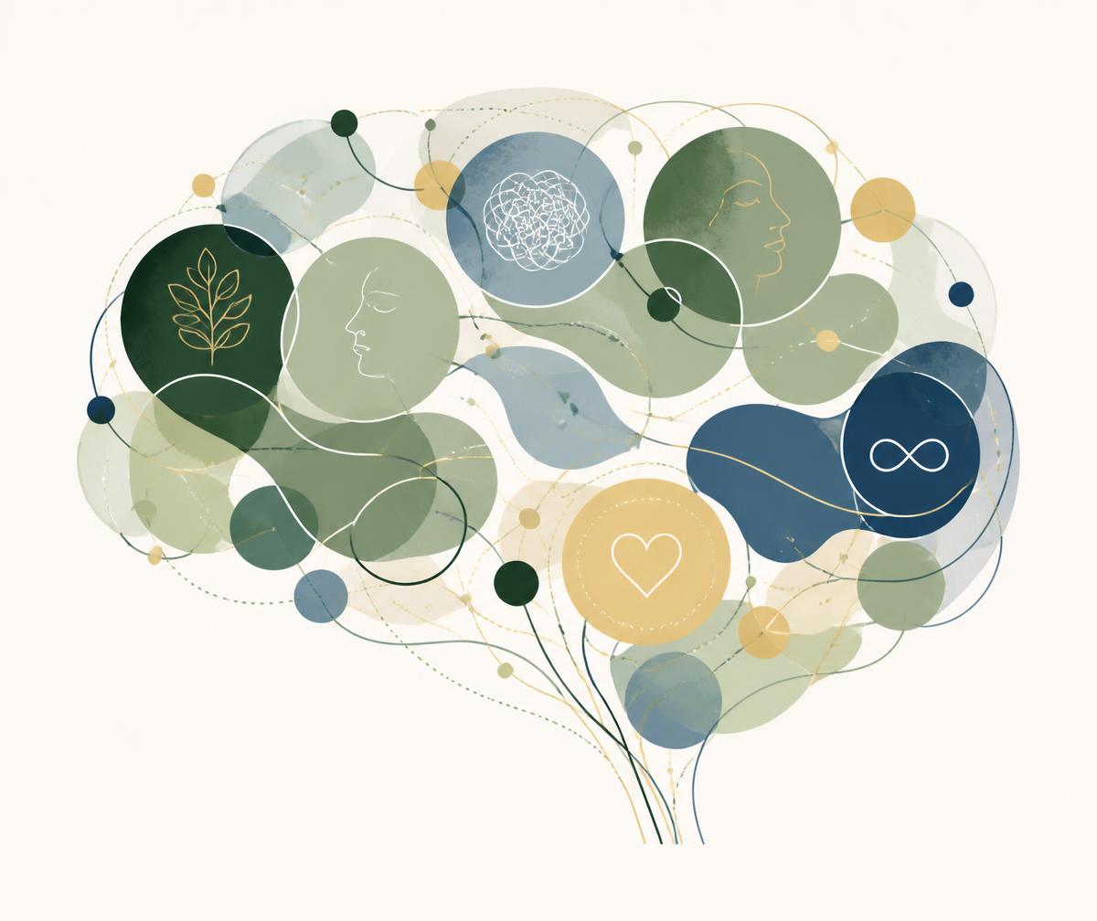 Abstract illustration of interconnected shapes representing neurodiversity